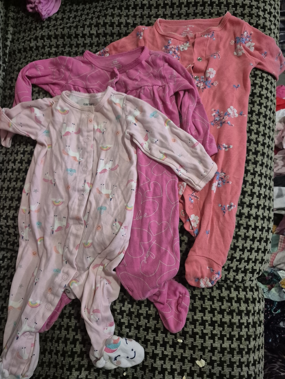 Carter's Pink, Light Pink & Coral Baby Footed One-Pieces - 3 Pack